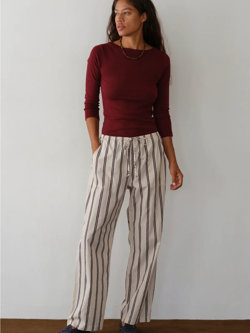 Donni the pop stripe drawstring creme twin brown stripe cotton pants autumn